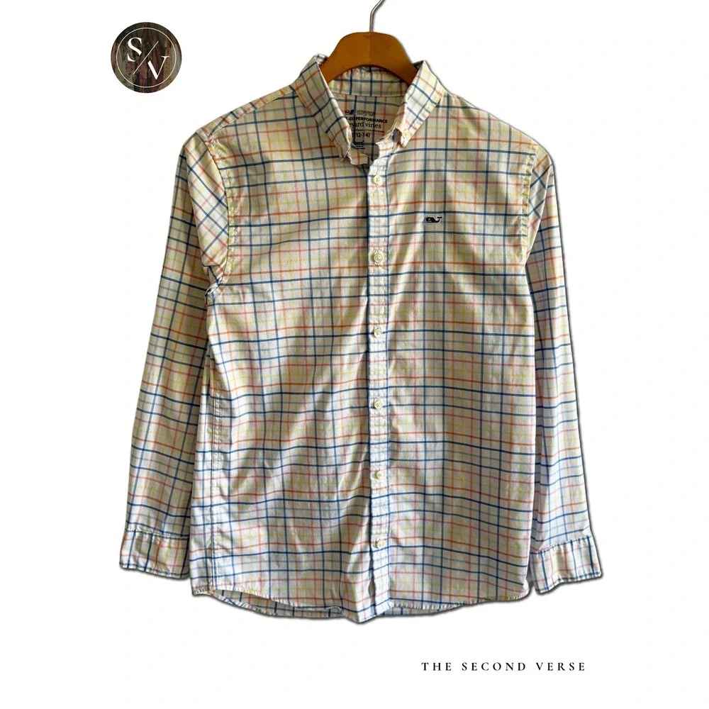 Vineyard Vines Boys OTG Performance Brrr Check Button Down Shirt Multi M 12/14